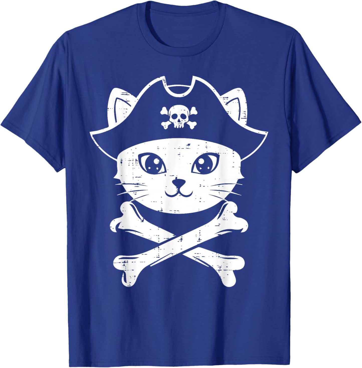 Pirate Cat Face Crossbones Cute Kitten Women Girls Kids Men T-Shirt - T-Shirt | Royal