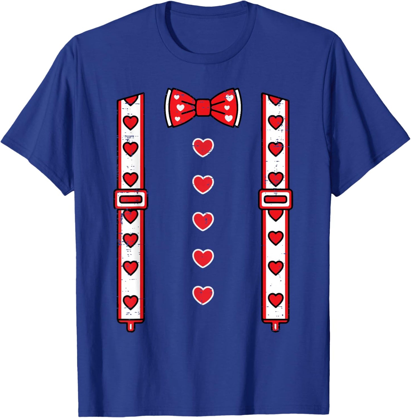 Valentines Day Suspenders Bow Tie Hearts Cute Boys Kids Men T-Shirt - T-Shirt | Royal
