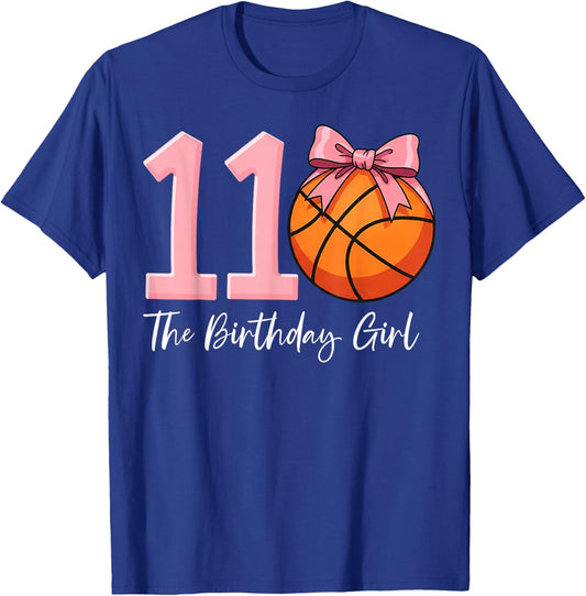 11th Birthday Girl Basketball Ball Coquette Pink 11 Eleven T-Shirt - T-Shirt | Royal
