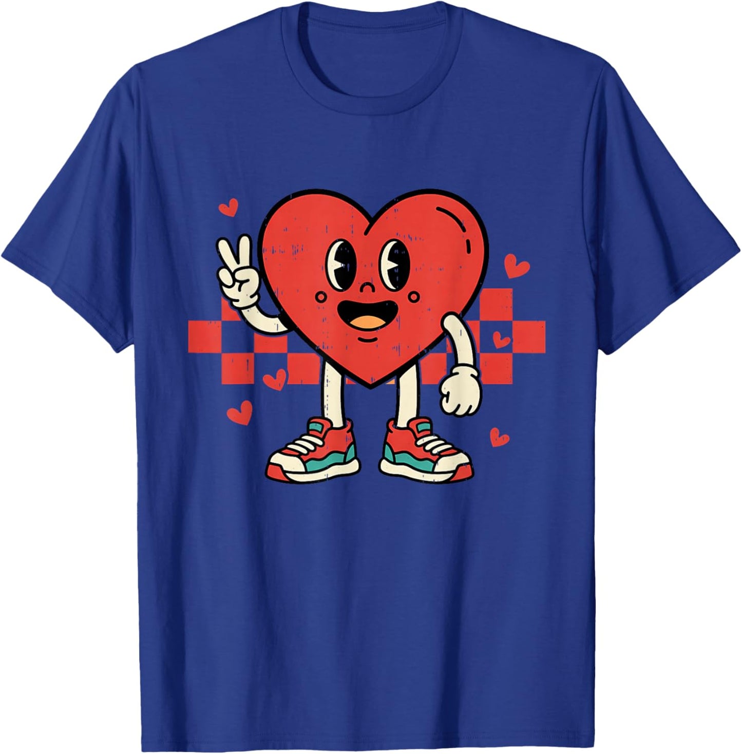 Retro Groovy Heart Peace Hand Valentines Day Men Women Kids T-Shirt - T-Shirt | Royal