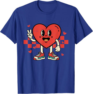 Retro Groovy Heart Peace Hand Valentines Day Men Women Kids T-Shirt - T-Shirt | Royal