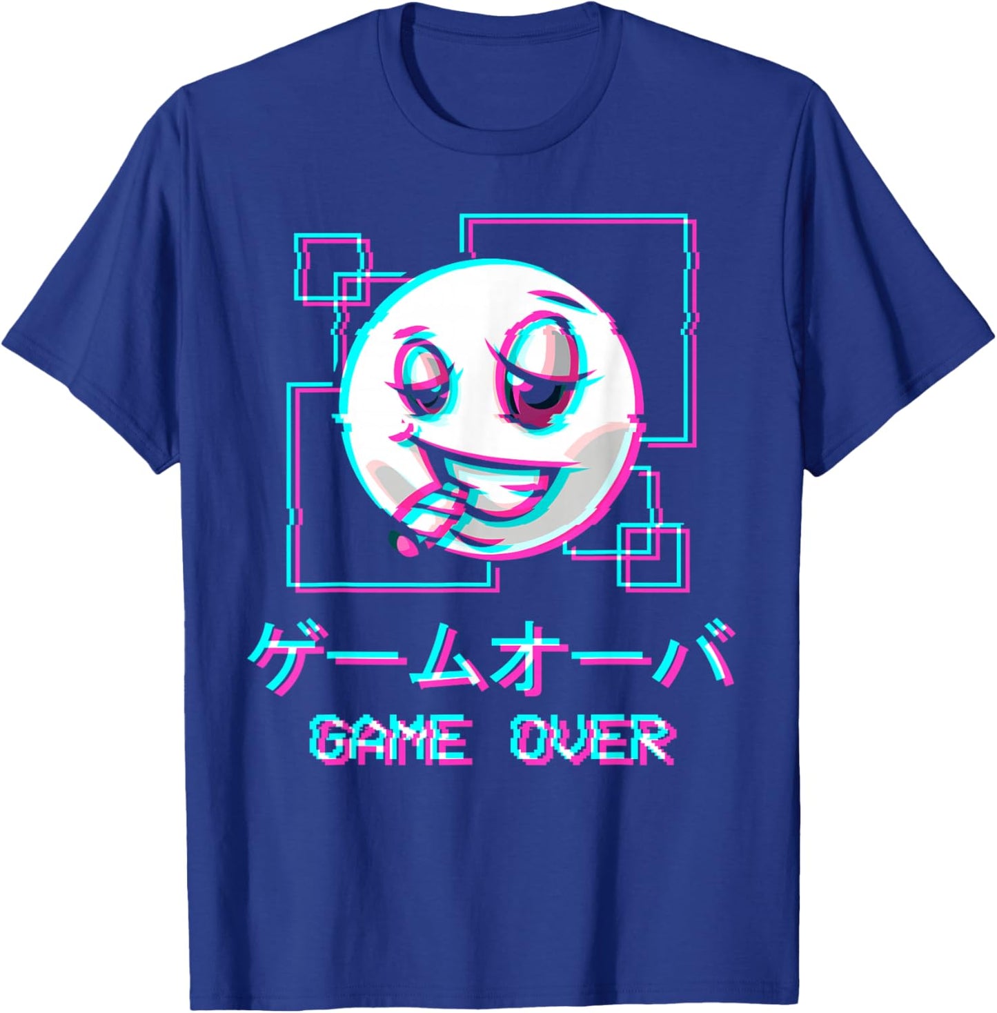 Vaporwave Aesthetic Happy Face Japanese Game Over Harajuku T-Shirt - T-Shirt | Royal