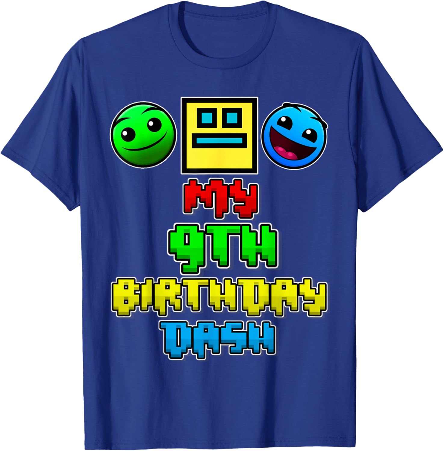 My 9th Birthday Dash Video Game Theme Kids 9 Party Geometry T-Shirt - T-Shirt | Royal