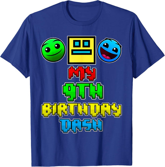 My 9th Birthday Dash Video Game Theme Kids 9 Party Geometry T-Shirt - T-Shirt | Royal