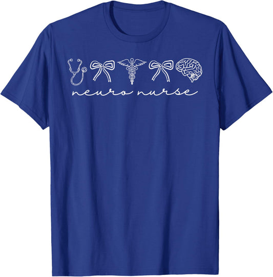 Coquette Neurology Nurse Bow Neuroscience Trauma RN Nurse T-Shirt - T-Shirt | Royal