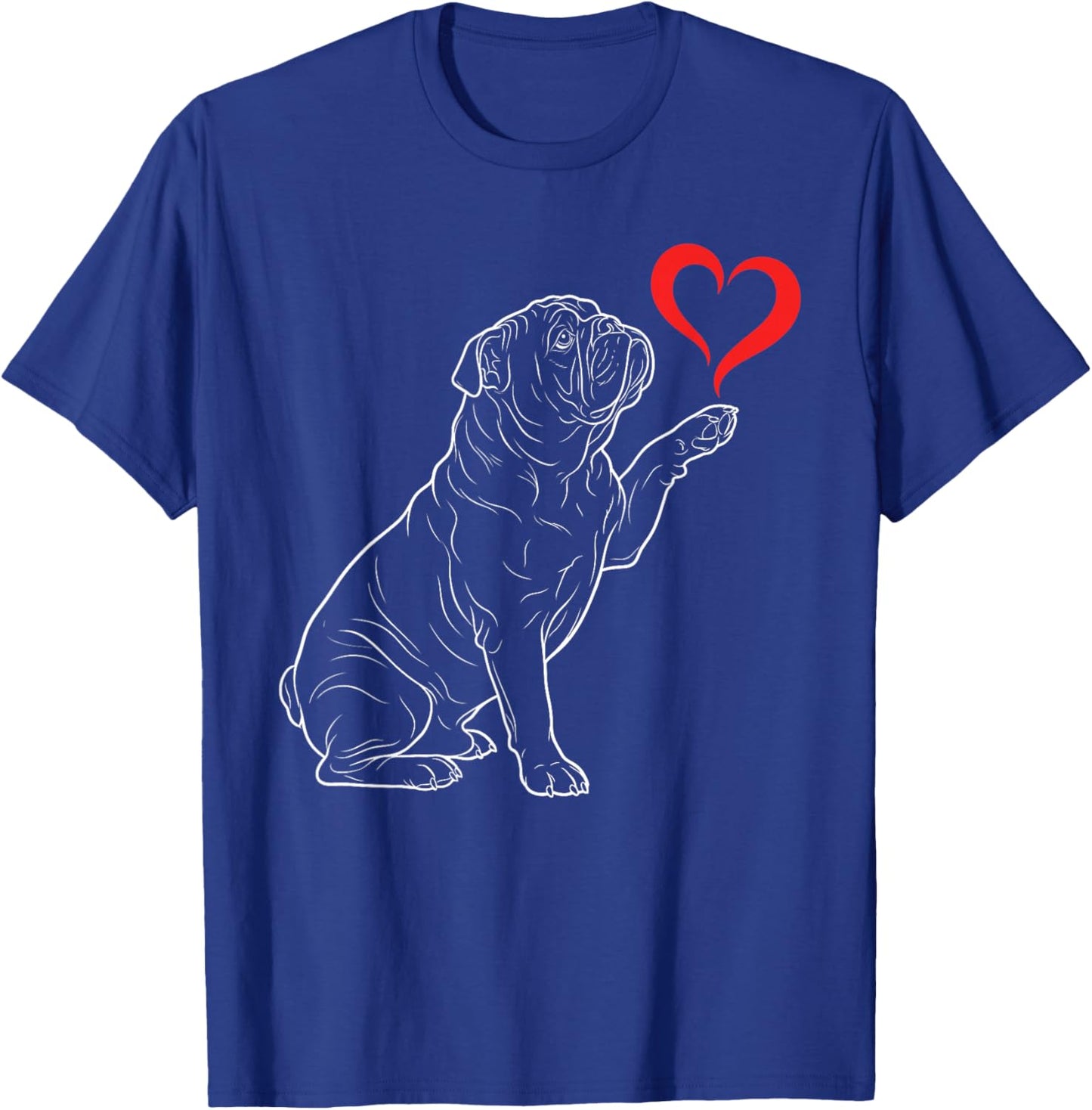 English Bulldog Dog Art Holding Heart Valentines T-Shirt - T-Shirt | Royal