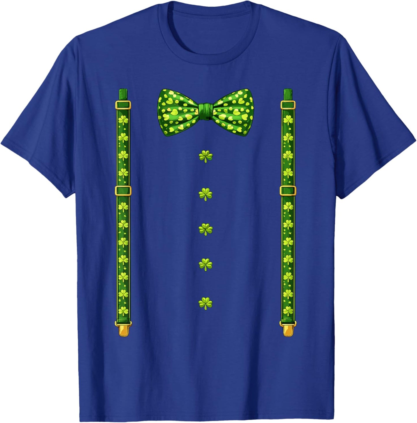 Bow Tie Suspenders Green Shamrocks St Patricks Day Costume T-Shirt - T-Shirt | Royal