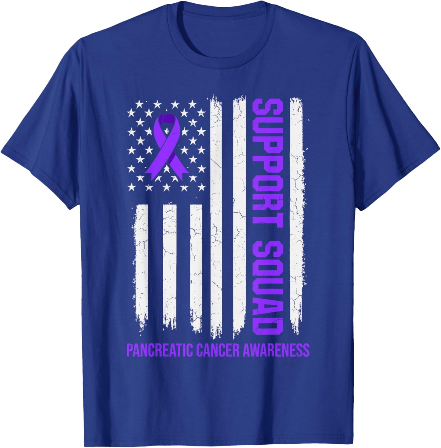 Support Squad USA Flag Pancreatic Cancer Month Awareness T-Shirt - T-Shirt | Royal