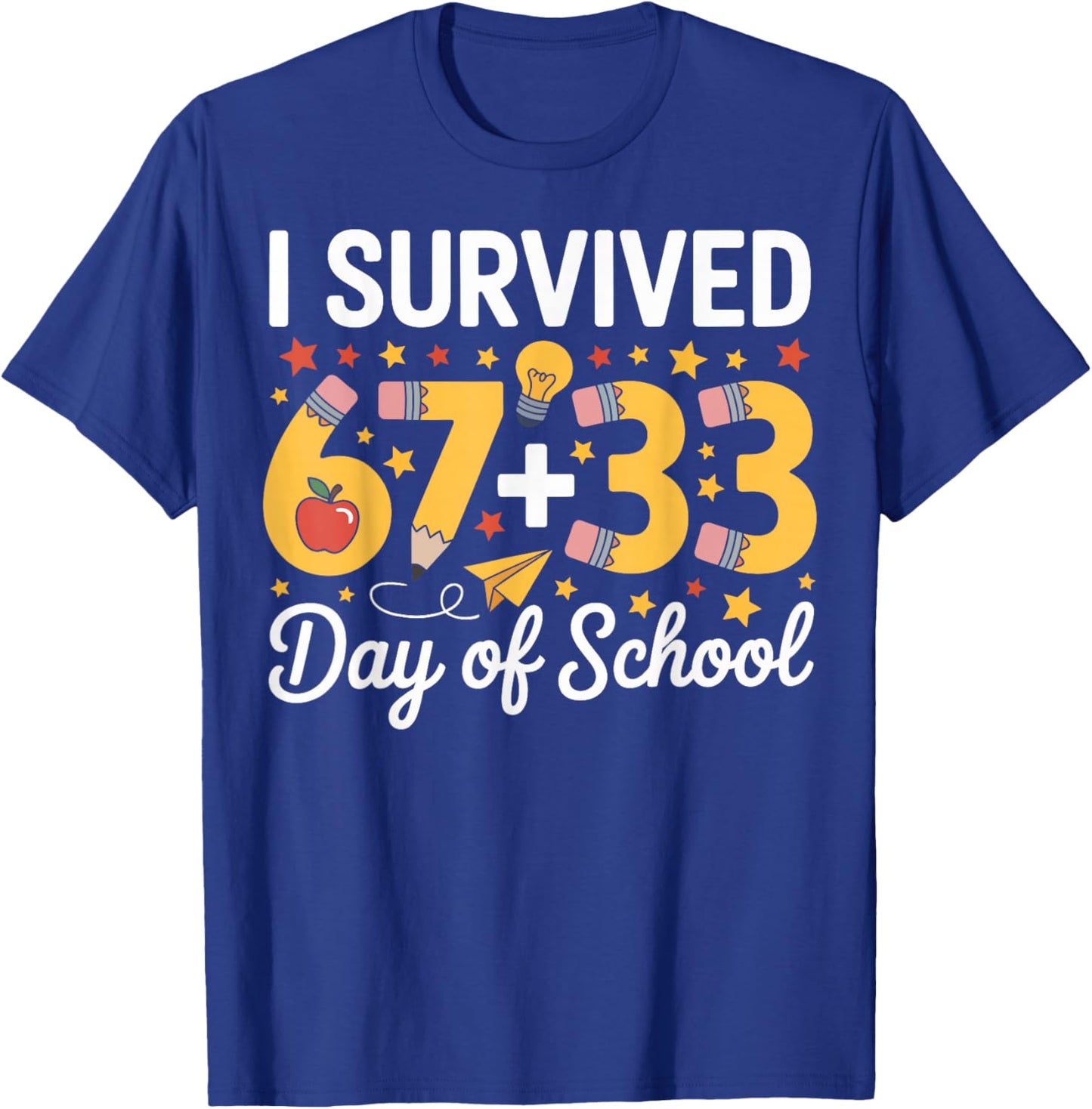 I Survived 100 Days of School Six Seven Meme Teacher Student T-Shirt - T-Shirt | Royal