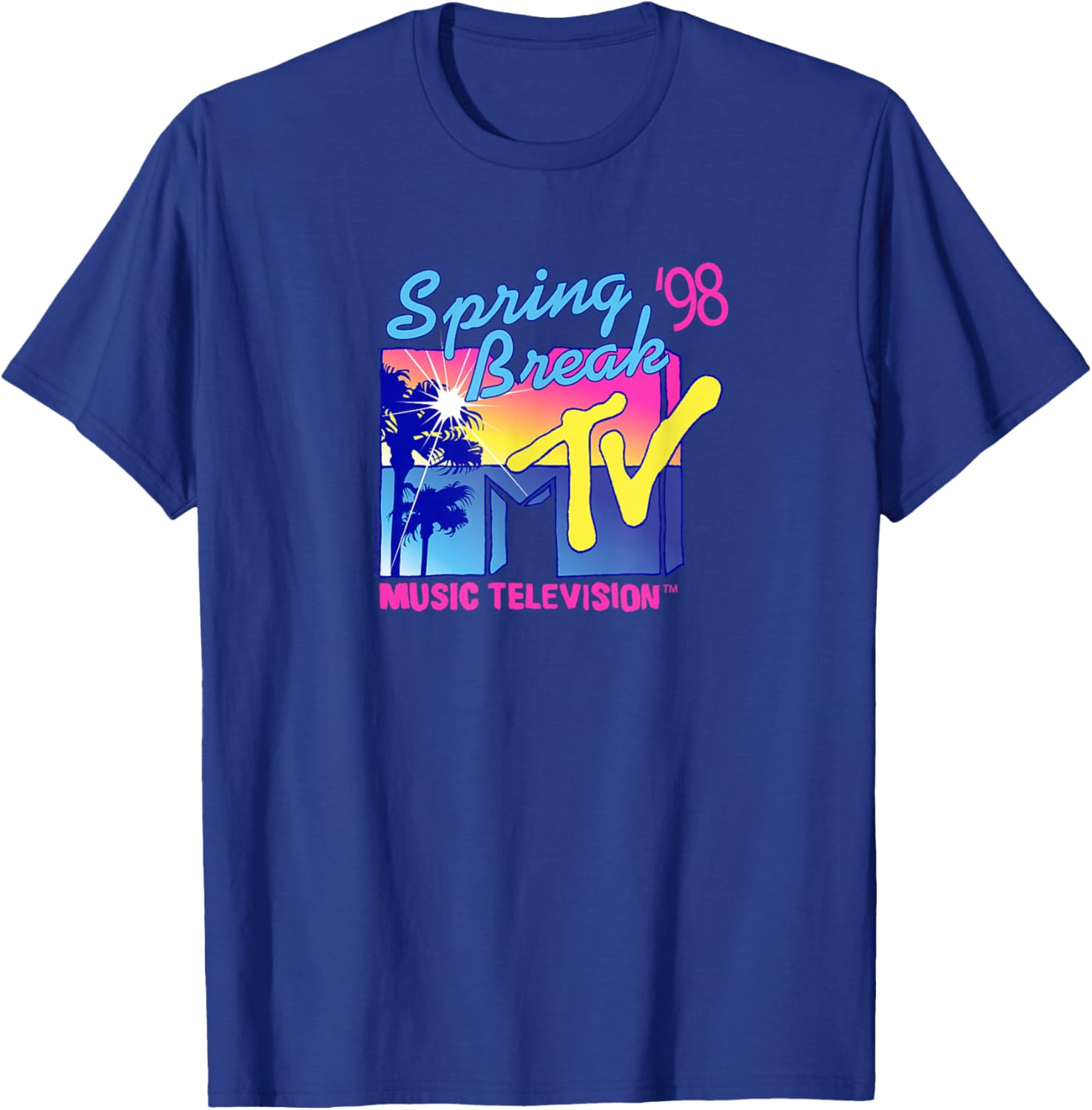 MTV Spring Break '98 Palm Tree Logo Vintage TV T-Shirt - T-Shirt | Royal