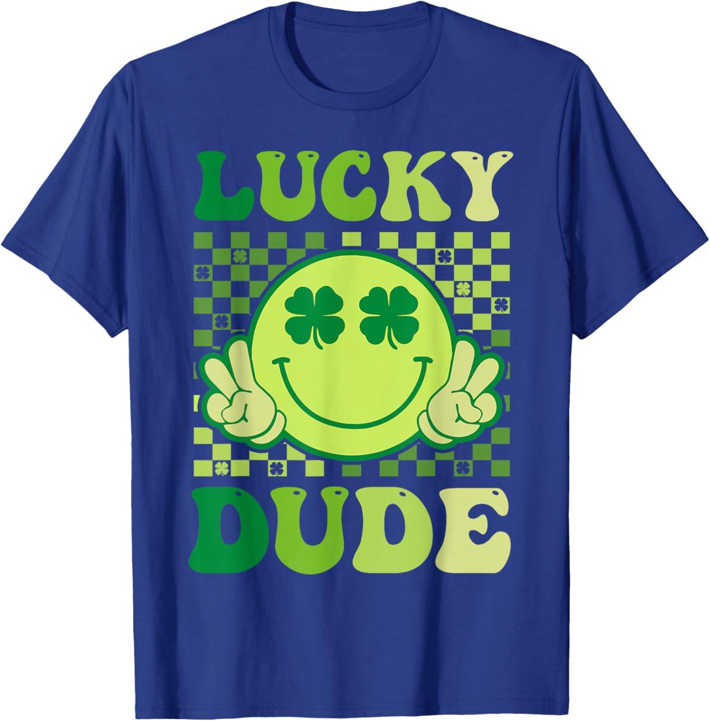 Lucky Dude Retro Groovy Smile Face Shamrock St Patricks Day T-Shirt - T-Shirt | Royal
