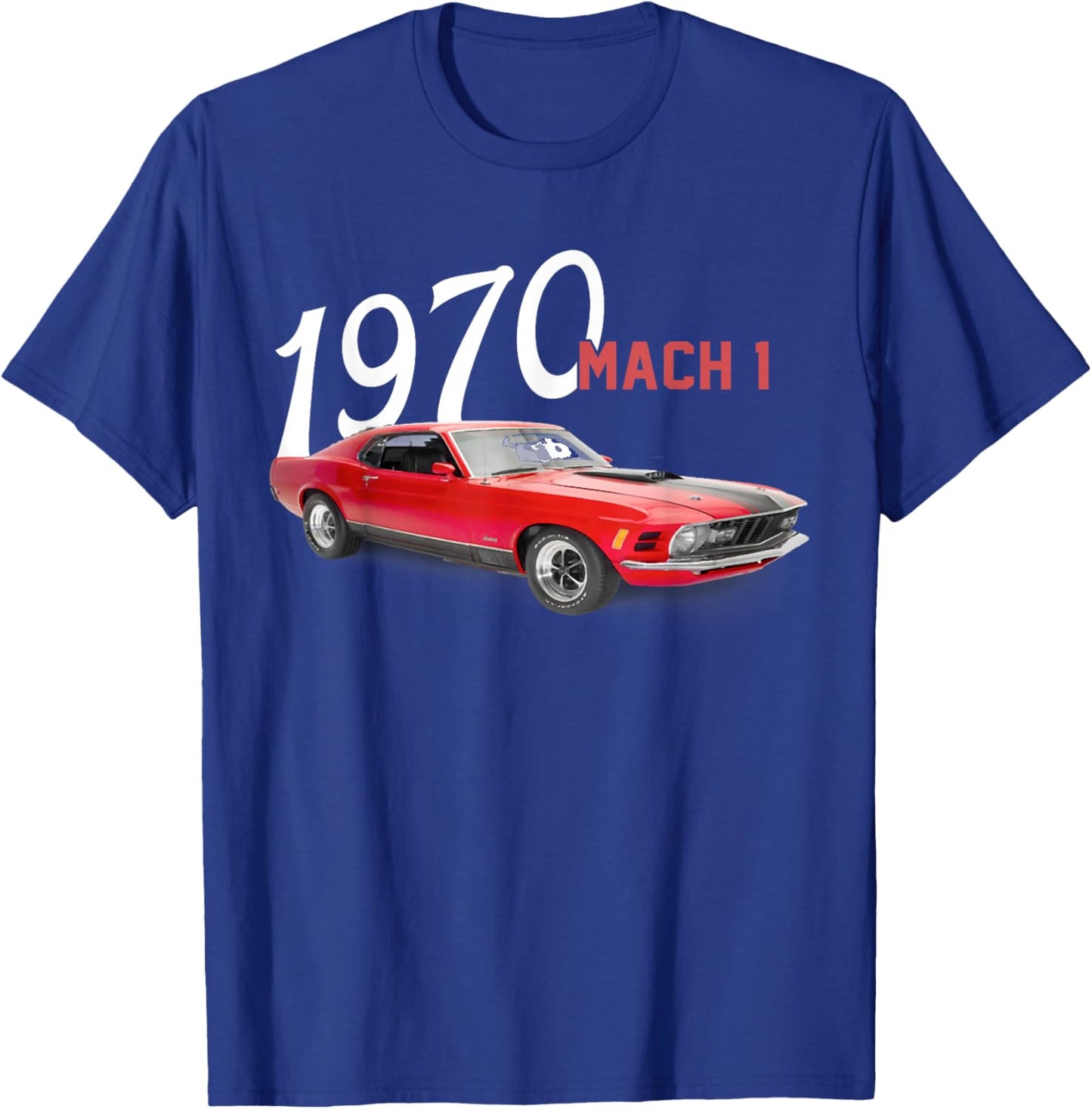 1970 70 Mach 1 Red Classic Vintage Old Car USA Flag T-Shirt - T-Shirt | Royal