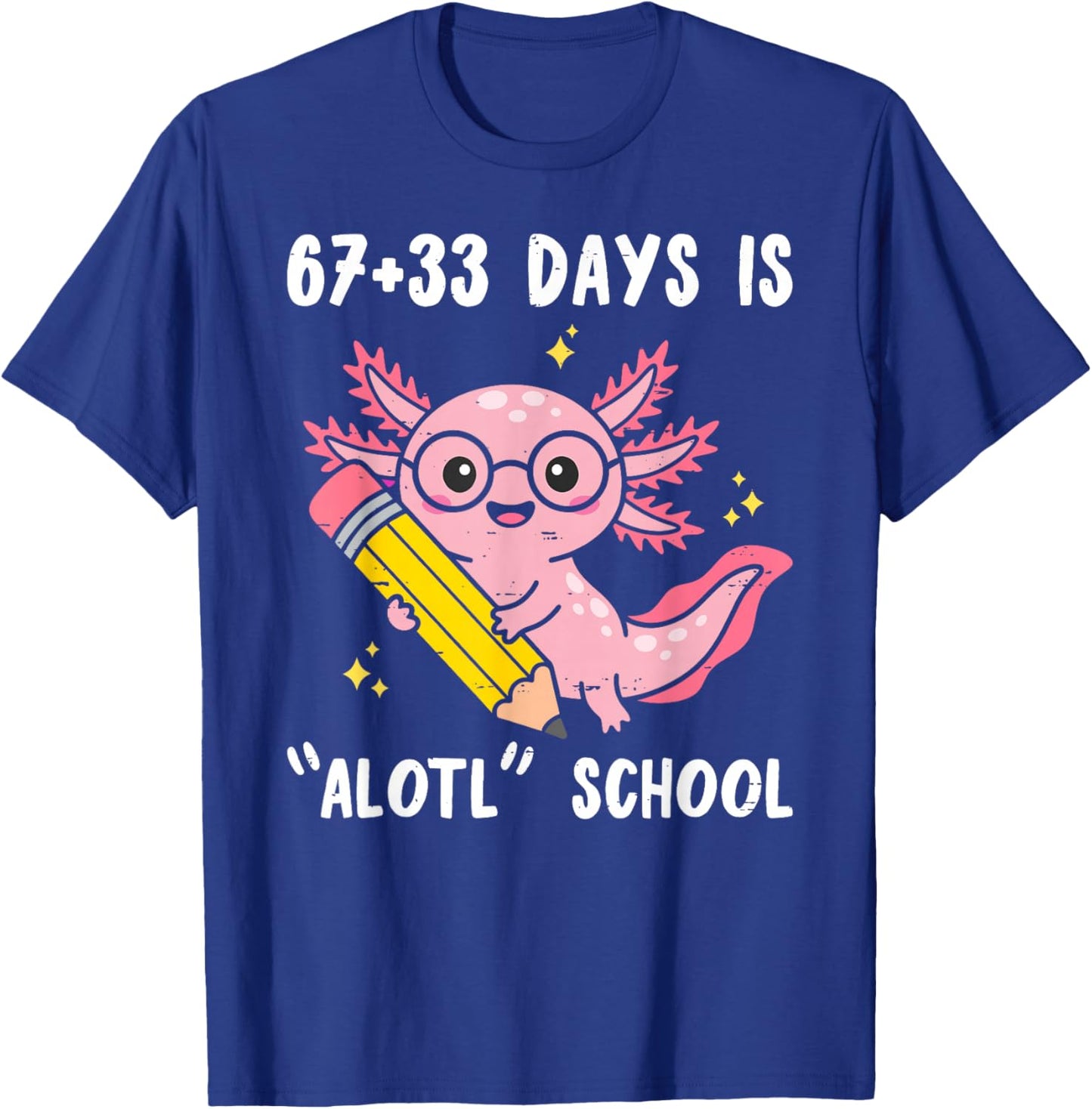 67+33 Days is Alotl School Axolotl 100 Days of School Kids T-Shirt - T-Shirt | Royal