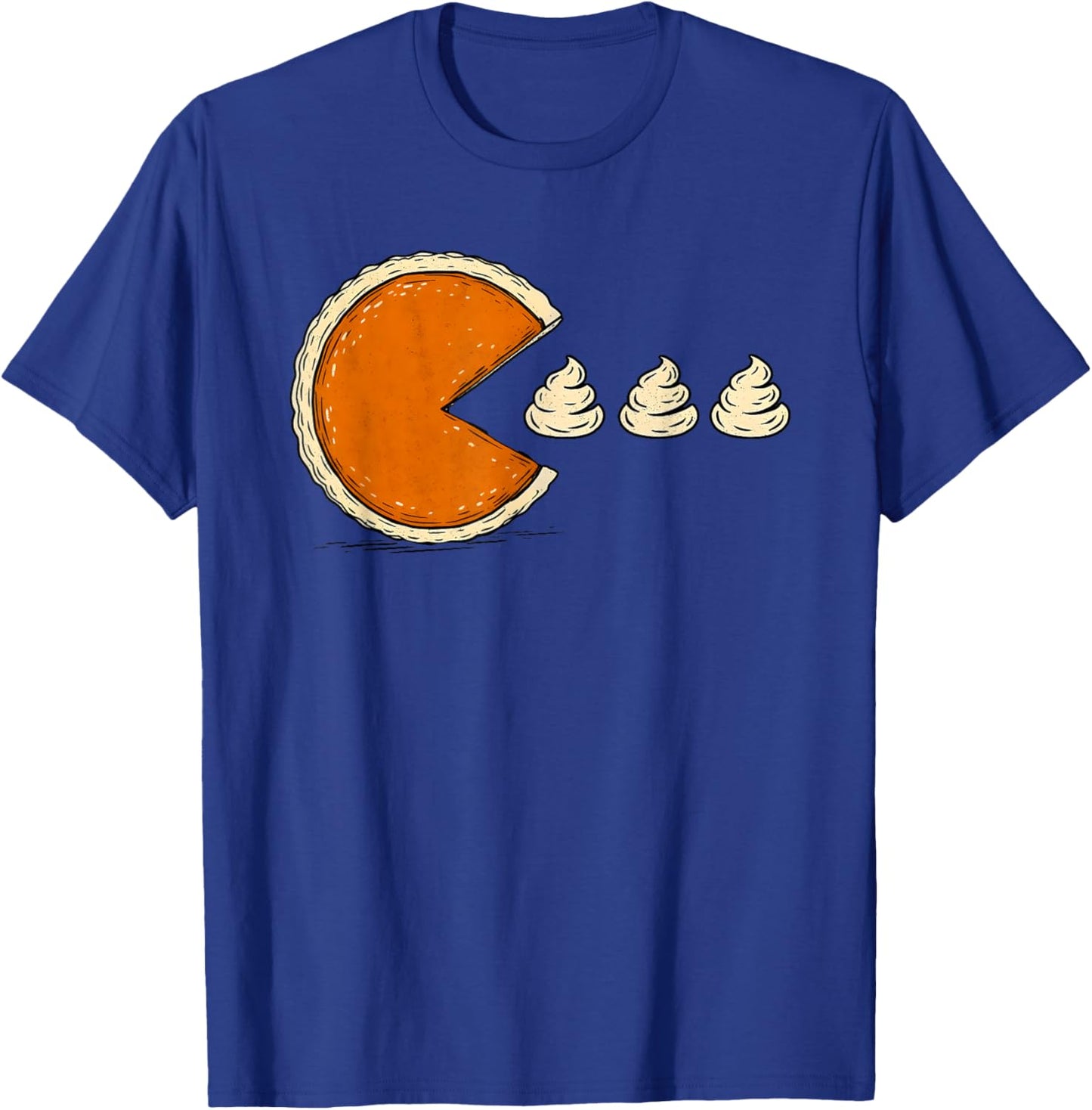 Funny Retro Arcade Game Thanksgiving Pumpkin Pie Chasing T-Shirt - T-Shirt | Royal