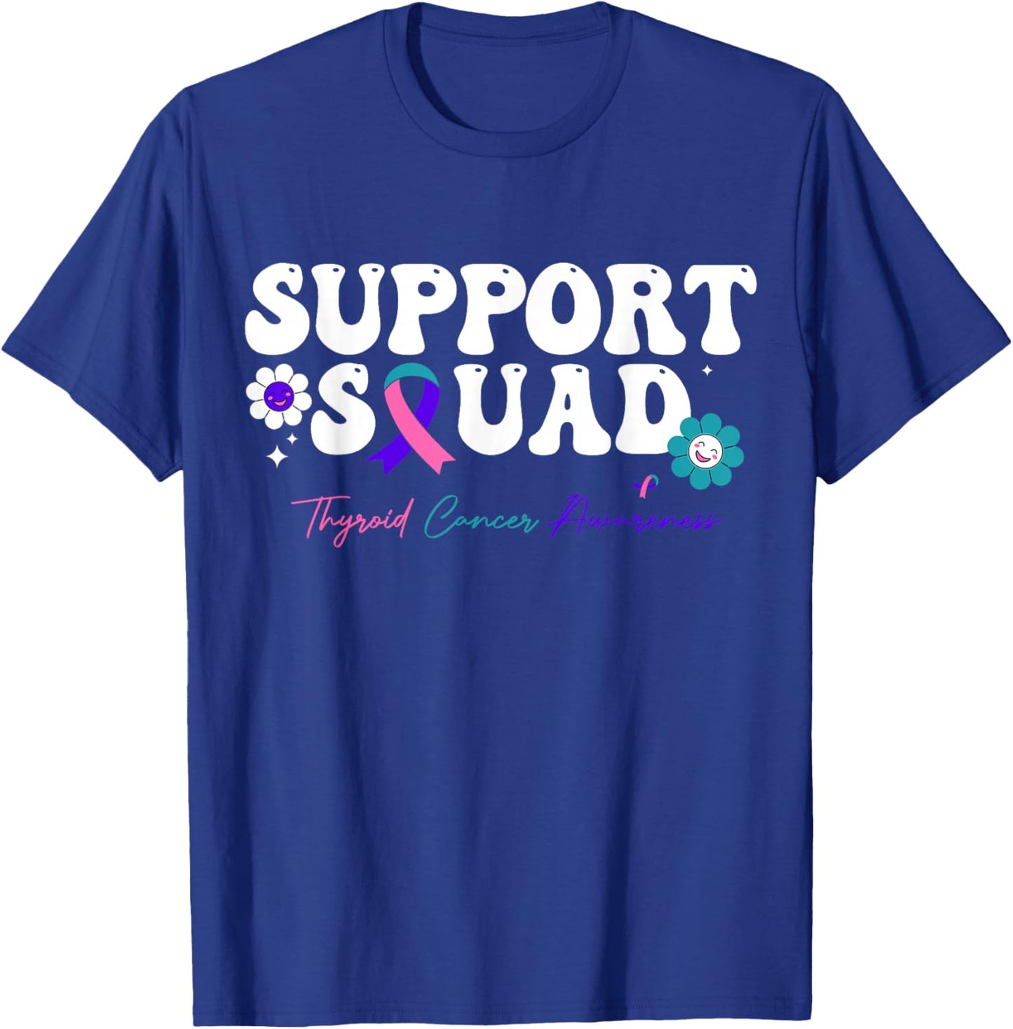 Groovy Support Squad Thyroid Cancer Awareness Hope Ribbon T-Shirt - T-Shirt | Royal