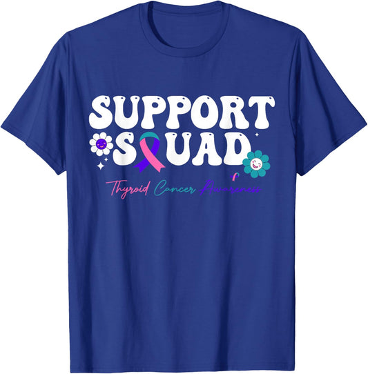 Groovy Support Squad Thyroid Cancer Awareness Hope Ribbon T-Shirt - T-Shirt | Royal