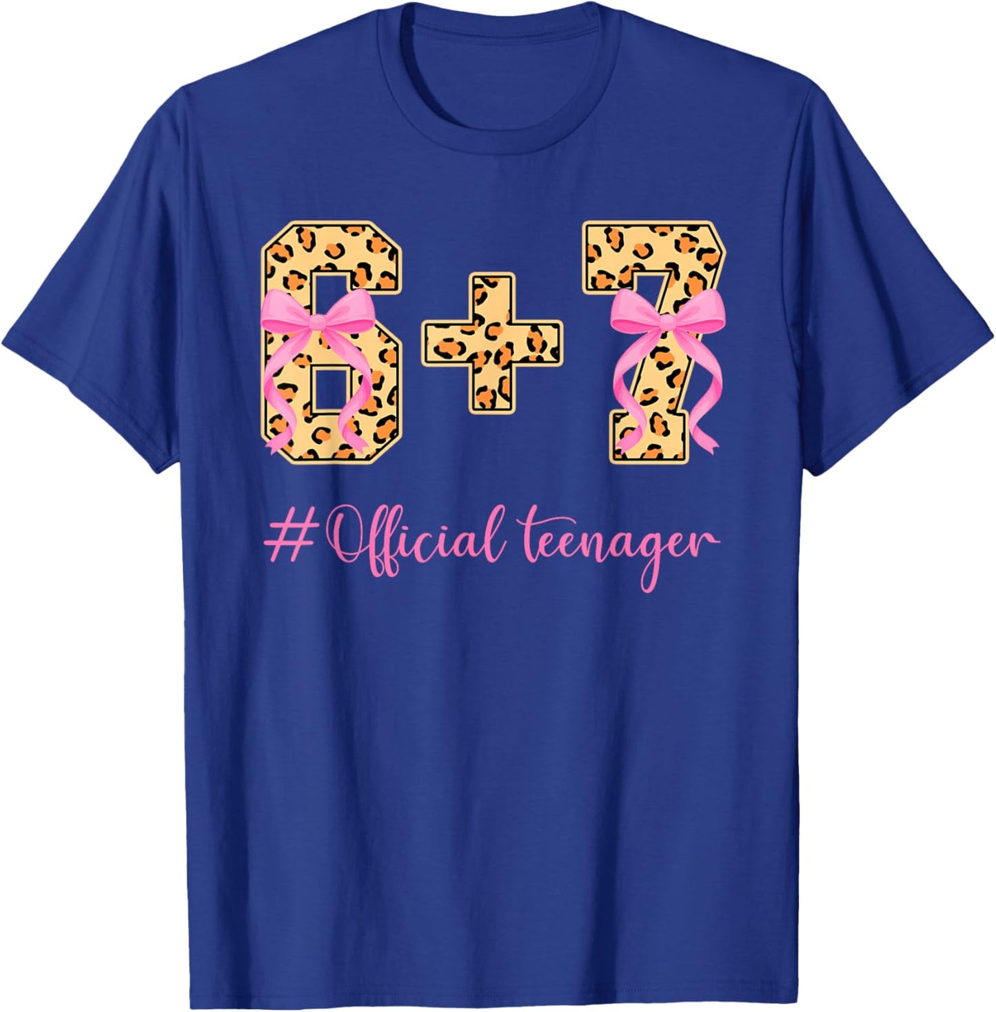 13th Birthday Girl Pink Coquette Bow Leopard 6+7 Year Old T-Shirt - T-Shirt | Royal