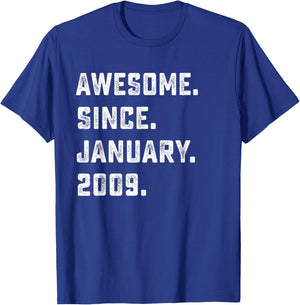 17th Birthday Gift Awesome Since January 2009 17 Years Old T-Shirt - T-Shirt | Royal