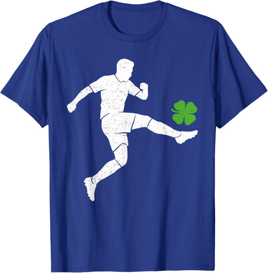 St Patricks Day Soccer Player Lucky Four Leaf Clover Men T-Shirt - T-Shirt | Royal