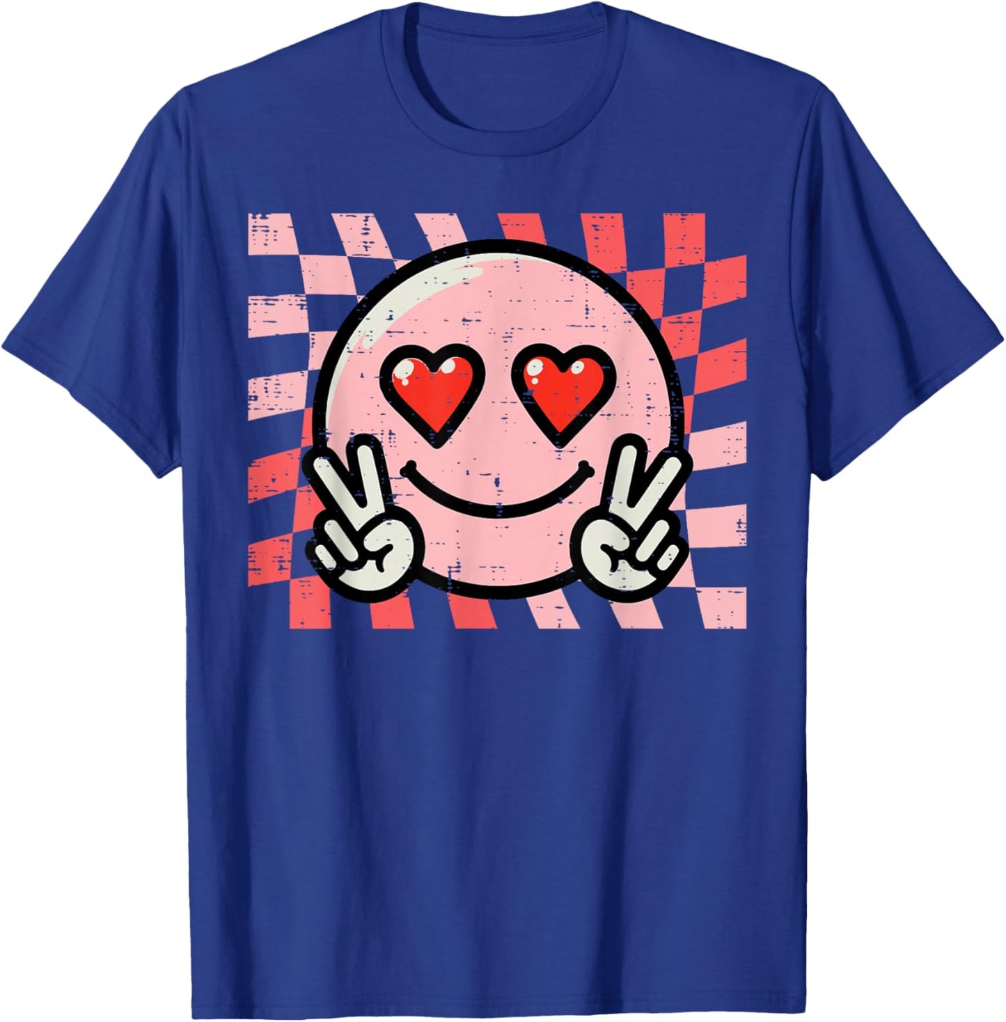 Valentines Day Face Peace Retro Groovy Women Men Kids T-Shirt - T-Shirt | Royal