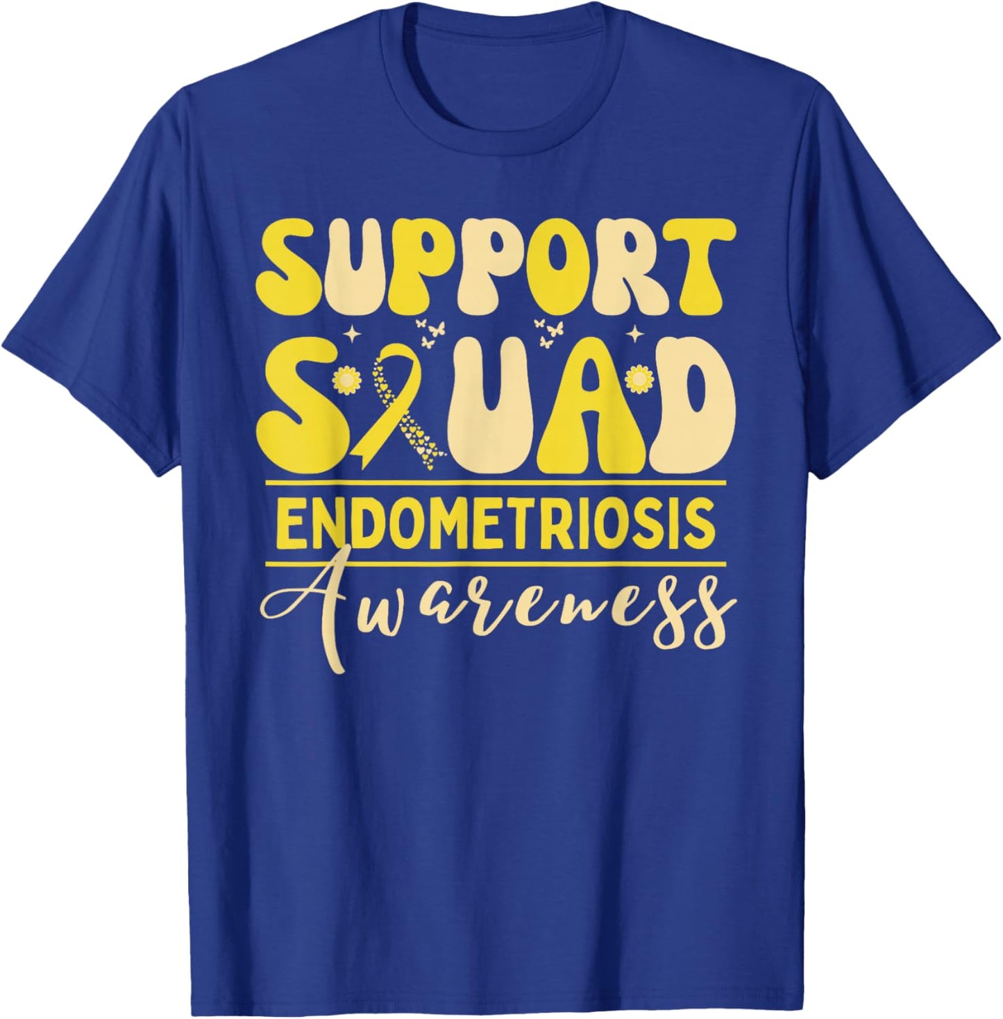 Support Squad Endometriosis Awareness Heart Yellow Ribbon T-Shirt - T-Shirt | Royal