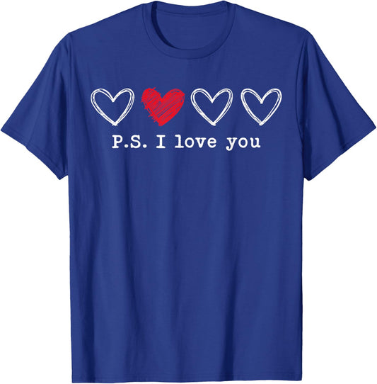 PS I Love You Day Valentine's Day Purple Heart Women Men Kid T-Shirt - T-Shirt | Royal