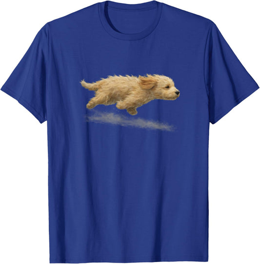 Cute Running Dog Funny Goldendoodle Running Art Meme T-Shirt - T-Shirt | Royal