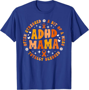 ADHD Mama Groovy ADHD Mom of an ADHD Warrior ADHD Awareness T-Shirt - T-Shirt | Royal