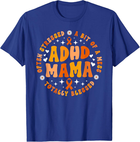 ADHD Mama Groovy ADHD Mom of an ADHD Warrior ADHD Awareness T-Shirt - T-Shirt | Royal