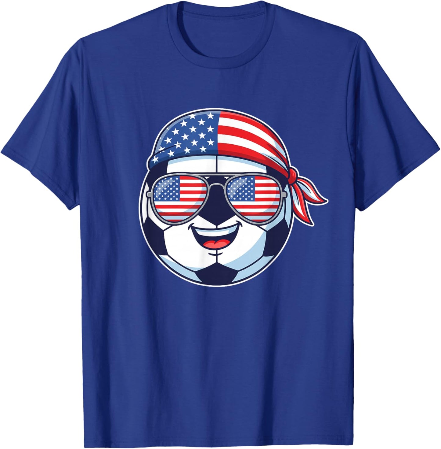 American Flag on Soccer Ball Wearing Sunglasses Bandana T-Shirt - T-Shirt | Royal