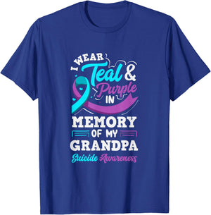 I Wear Teal and Purple in Memory of My Grandpa T-Shirt - T-Shirt | Royal