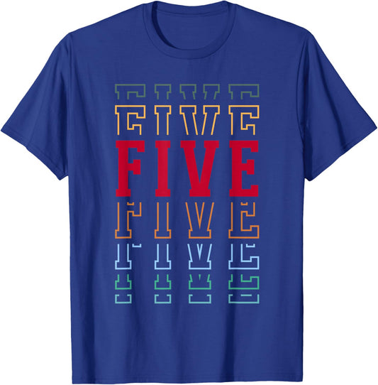 Five 5th Birthday Retro Layered Text 5 Year Old T-Shirt - T-Shirt | Royal