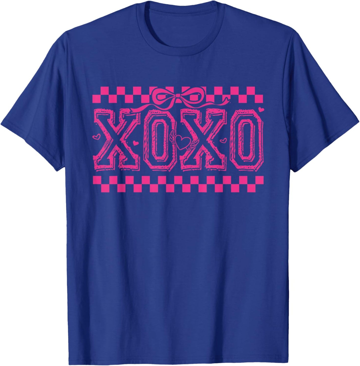 Retro XOXO Valentine Checker Coquette Bow Girl Women Kid T-Shirt - T-Shirt | Royal