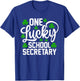 One Lucky School Secretary Funny St Patrick's Day Shamrocks T-Shirt - T-Shirt | Royal