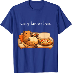 Capybara Knows Best Funny Pizza Design T-Shirt - T-Shirt | Royal
