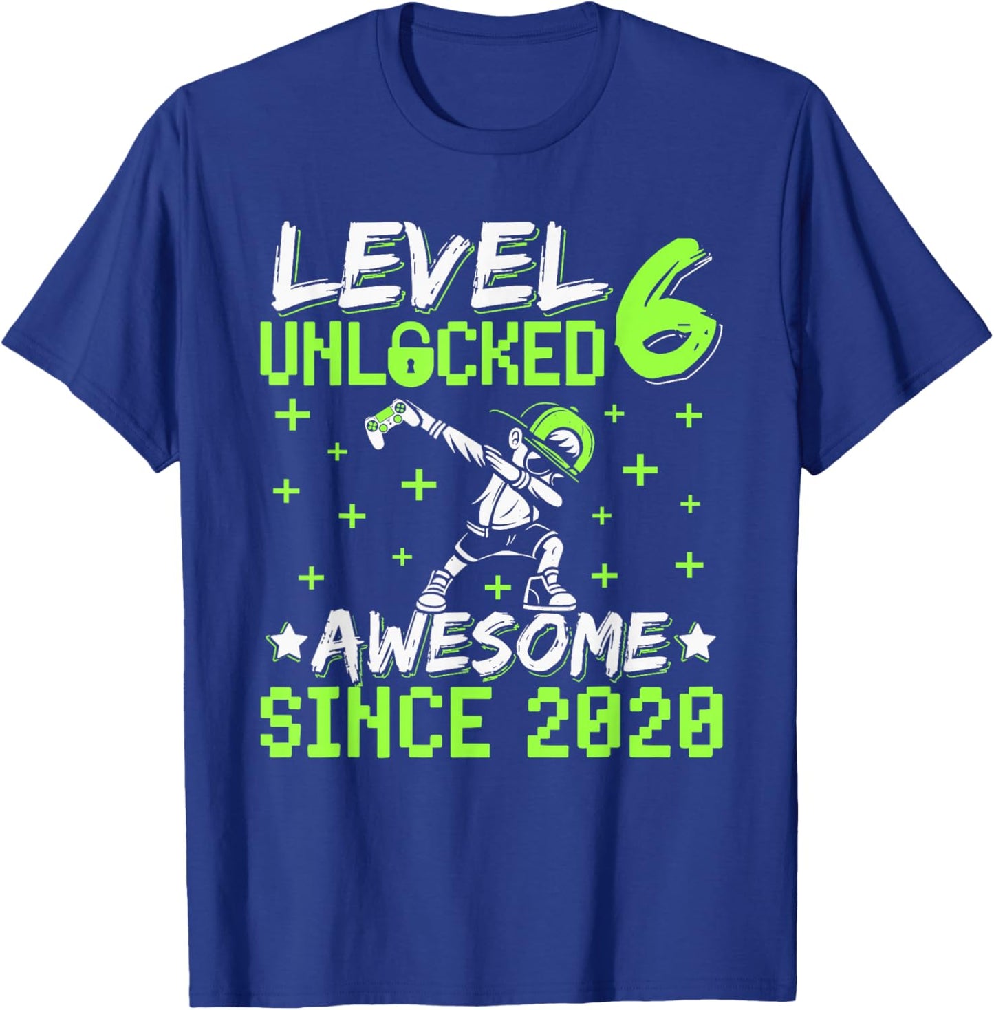 Level 6 Unlocked Awesome Since 2020 6th Birthday Gamer Boy T-Shirt - T-Shirt | Royal