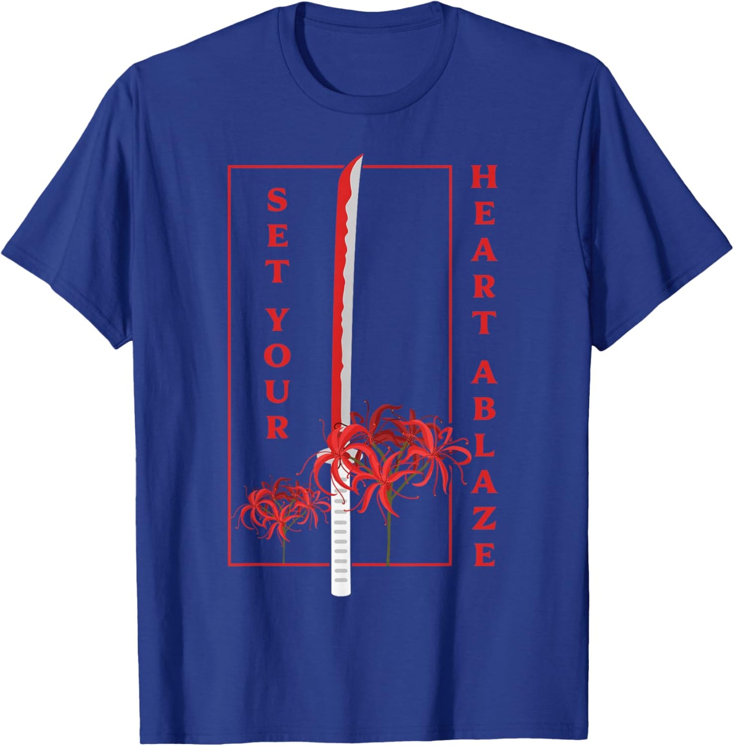 Katana Set Your Heart Ablaze Japanese Anime Aesthetic Flower T-Shirt - T-Shirt | Royal
