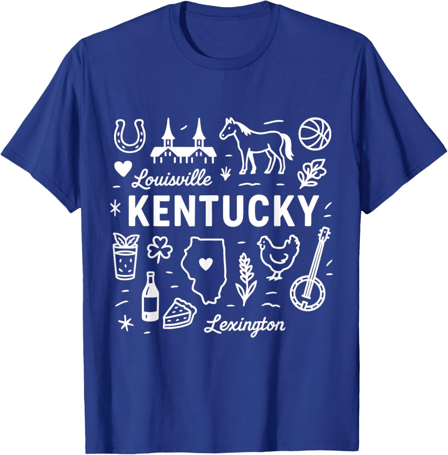 Kentucky USA State Symbols Vintage Souvenir Cute Doodle T-Shirt - T-Shirt | Royal