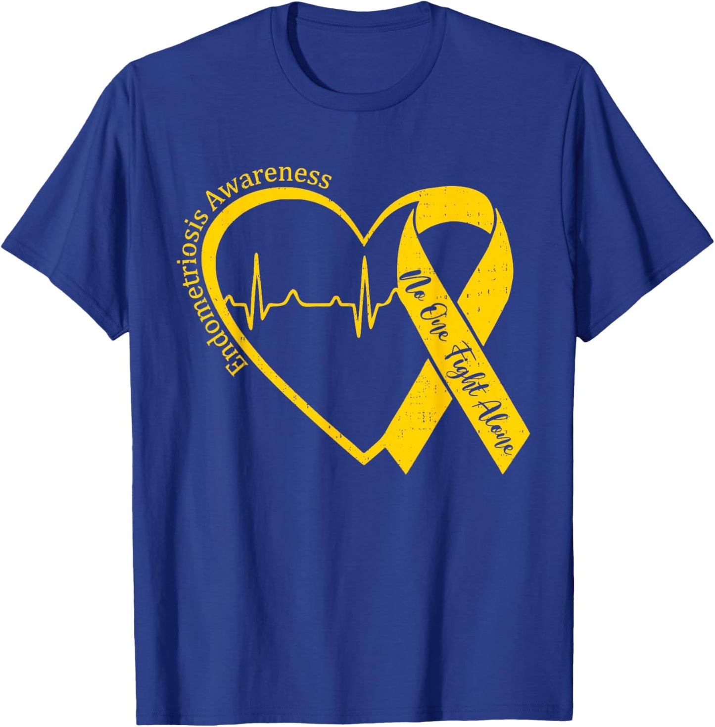Endometriosis Awareness Heart Yellow Ribbon Endo Support T-Shirt - T-Shirt | Royal