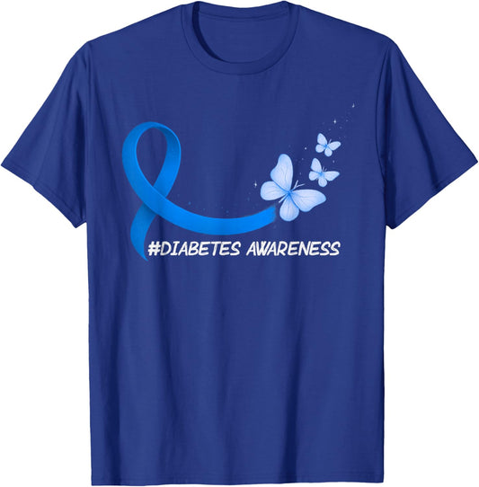 Type 1 Diabetes Awareness T1D Ribbon Blue Butterfly T-Shirt - T-Shirt | Royal