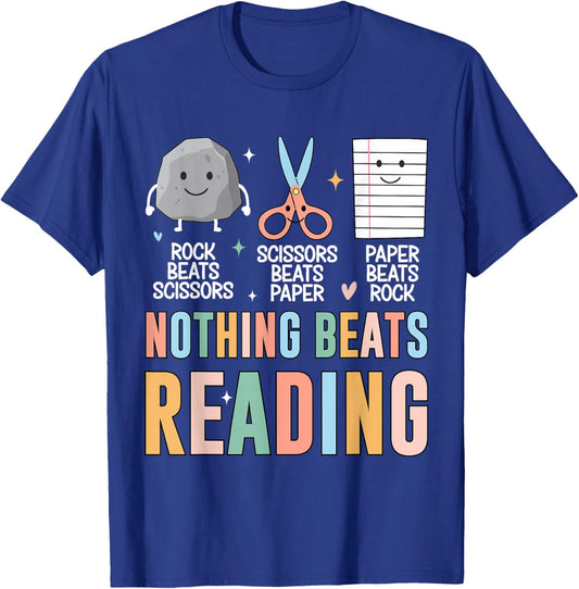 Nothing Beats Reading Rock Paper Scissors Funny Books Lover T-Shirt - T-Shirt | Royal