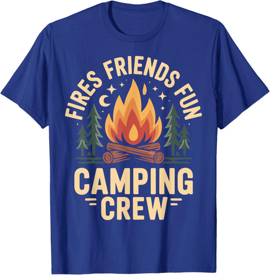 Fires Friends Fun Camping Crew T-Shirt - T-Shirt | Royal