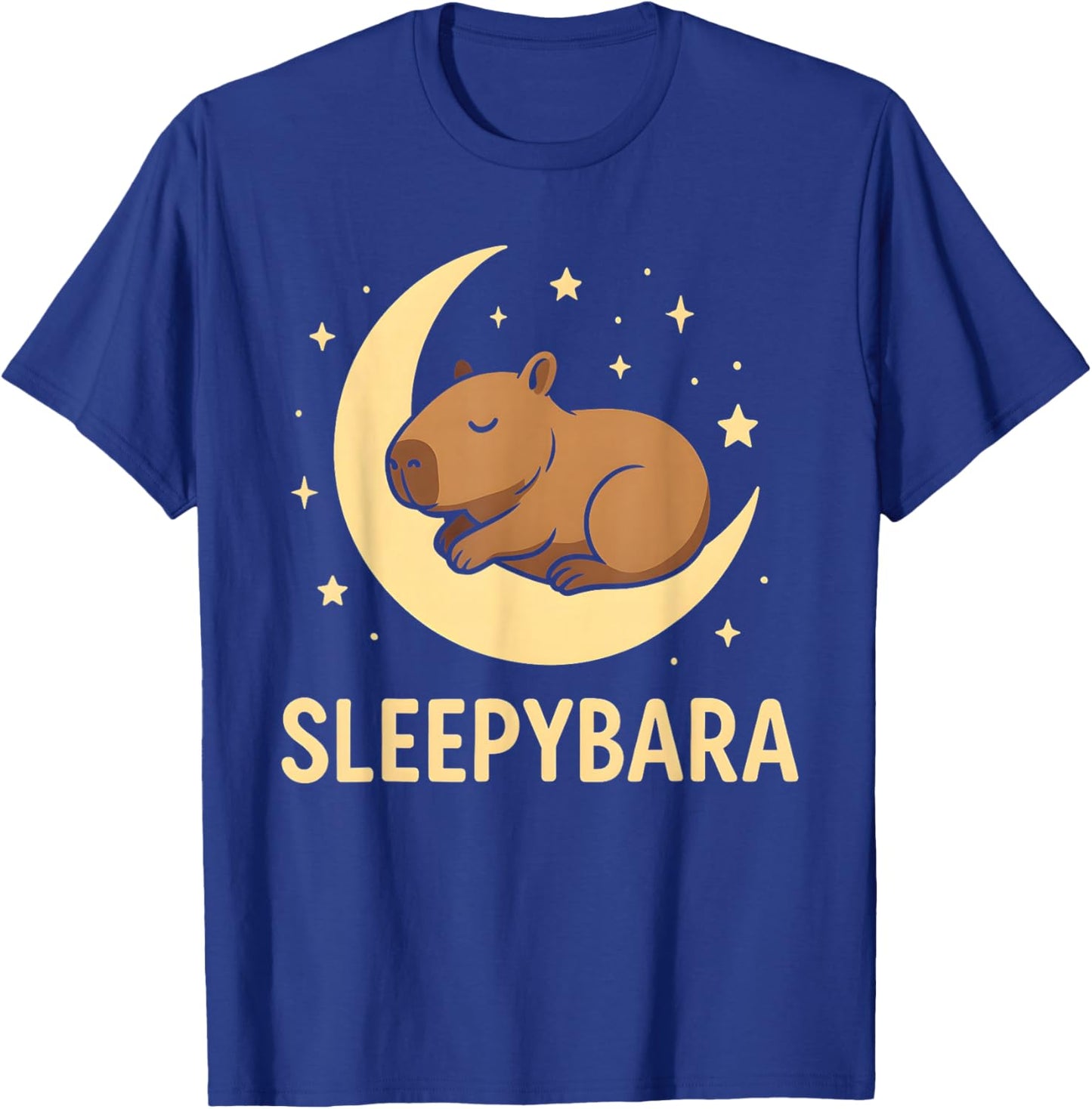 Cute Sleepybara Funny Capybara Sleeping on Moon Graphic T-Shirt - T-Shirt | Royal