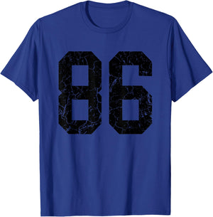 Distressed Black Number 86 Jersey Player Uniform #86 Fan T-Shirt - T-Shirt | Royal