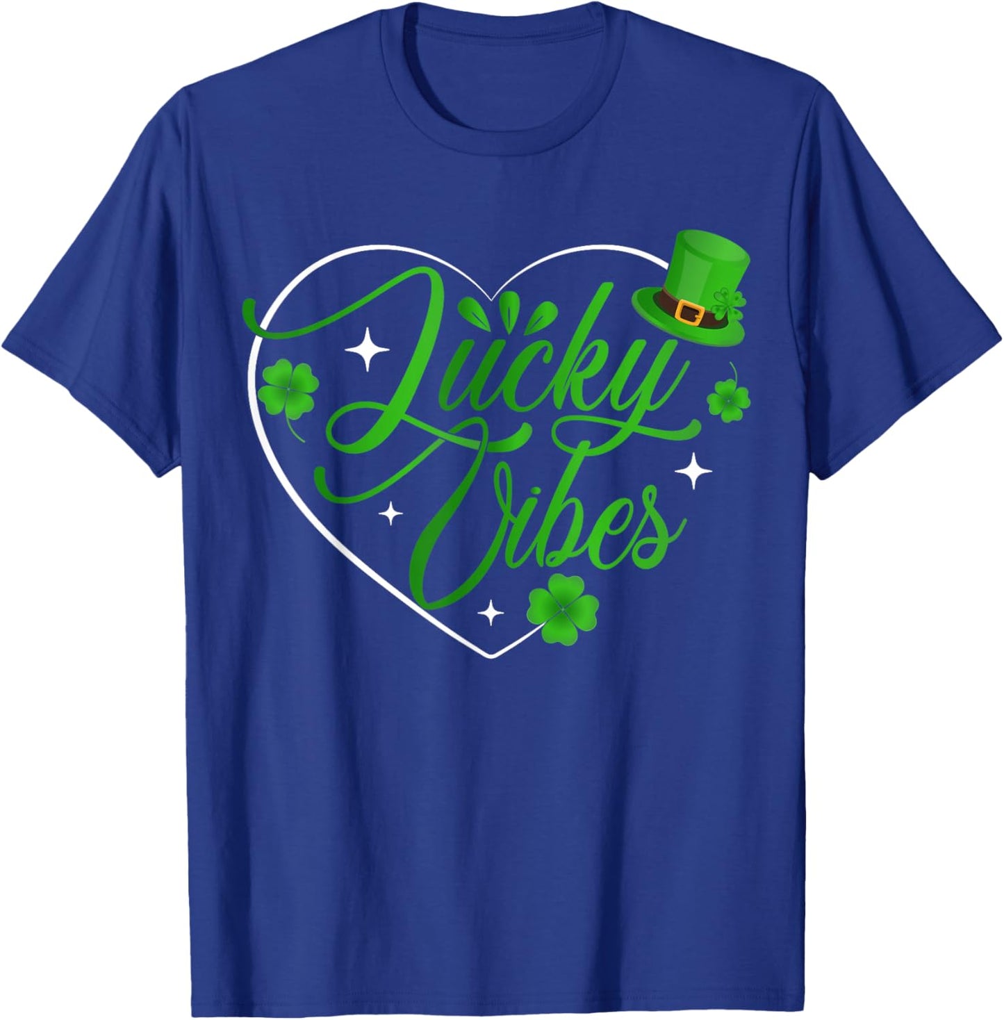 Lucky Vibes St Patrick’s Day Shirt Shamrock Heart T-Shirt - T-Shirt | Royal