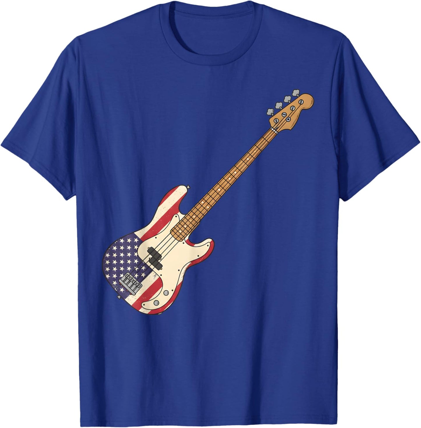 Vintage Bass Guitar Player Patriotic American Flag T-Shirt - T-Shirt | Royal