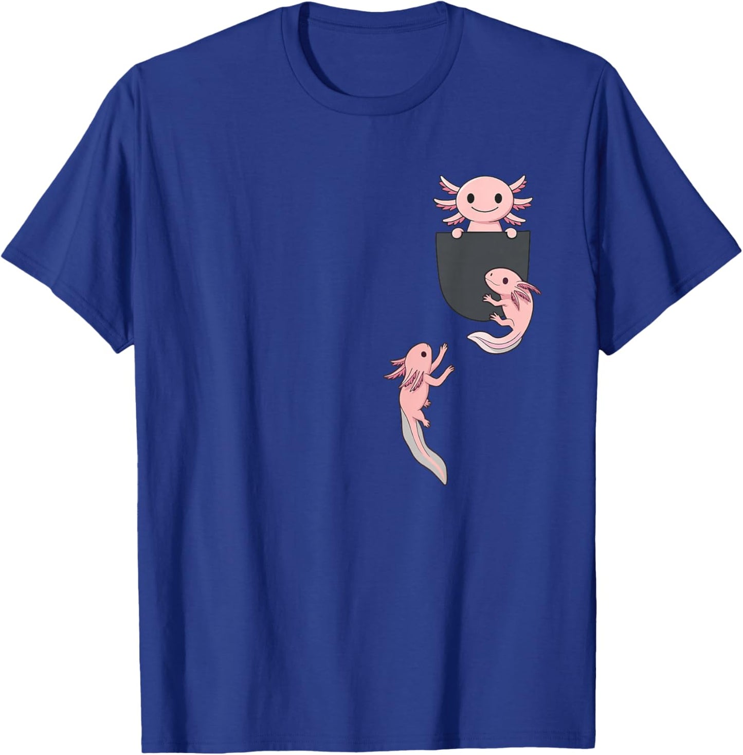 Cute Little Axolotl Playing Climbing in Pocket Men Women Kid T-Shirt - T-Shirt | Royal