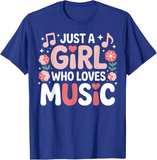 Just A Girl Who Loves Music Retro Musician T-Shirt - T-Shirt | Royal