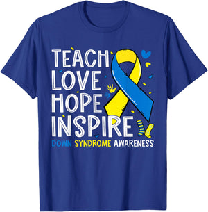 Teach Love Inspire Down Syndrome Awareness Boy Girl Teacher T-Shirt - T-Shirt | Royal