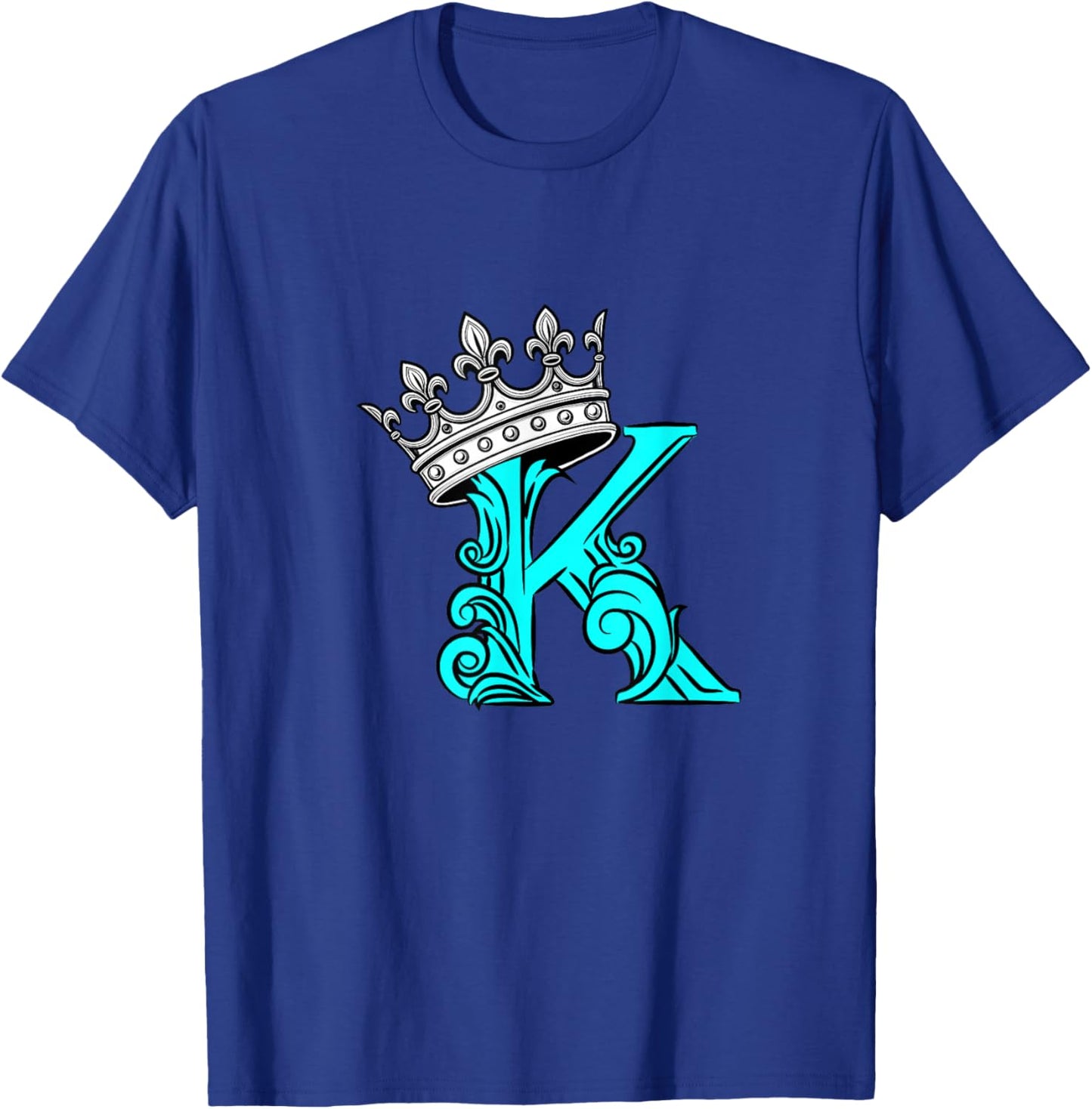 Turquoise Color Letter K Initial + Crown Turquoise Graphic T-Shirt - T-Shirt | Royal